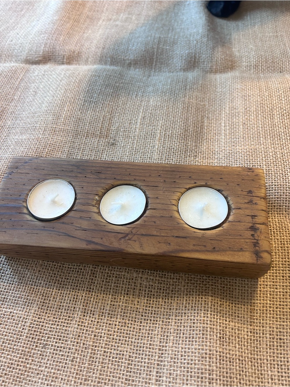 Rustic Wooden Tea Light Candle Holder Set - Brown - Picture 5 of 9